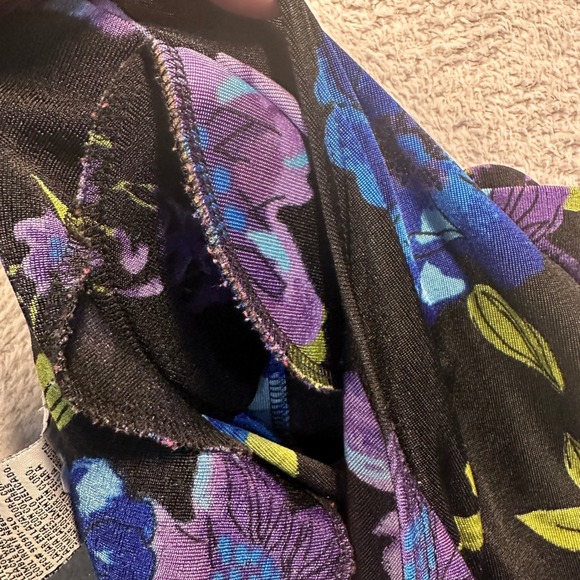 Vintage White Stag Floral Print Dress Stretch Short Sleeve Purple Blue Women's M - Picture 6 of 6